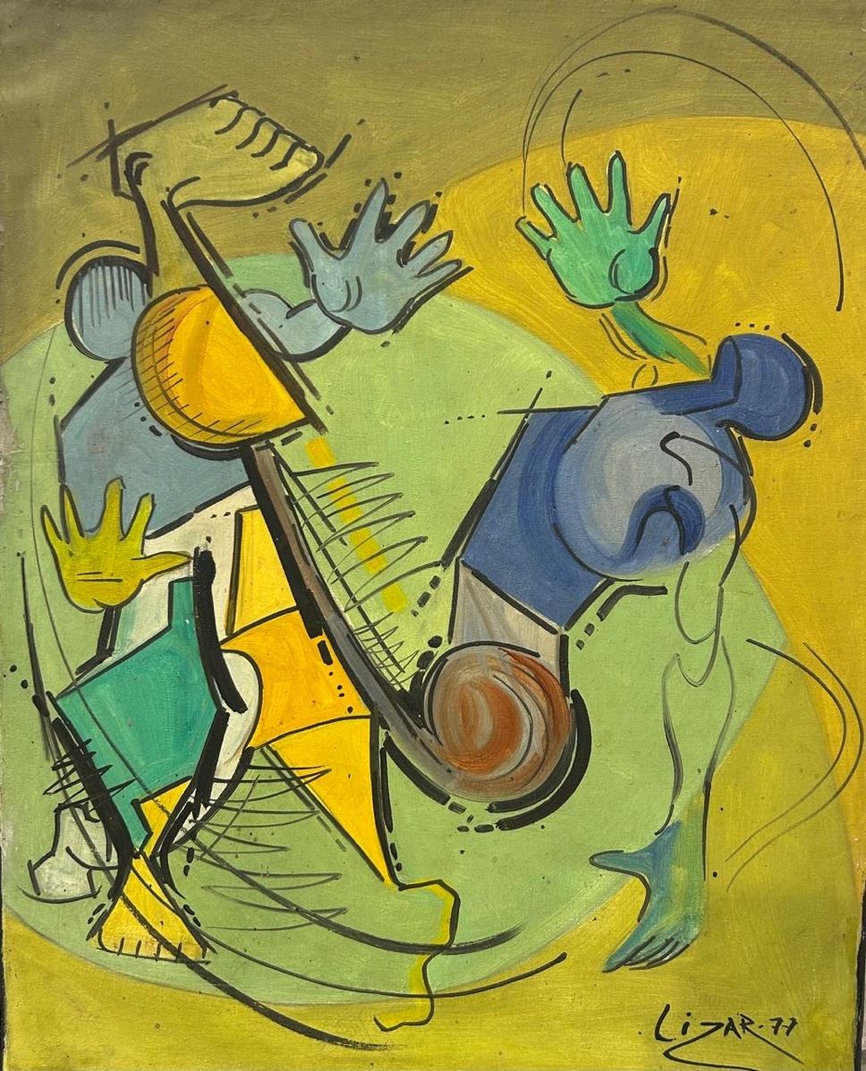 Figura abstrata em azul e verde